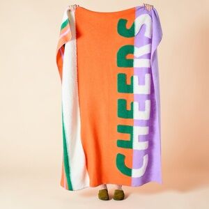 NEW - Anthropologie “CHEERS” Juno Wool Blend Sherpa Fleece Throw Blanket